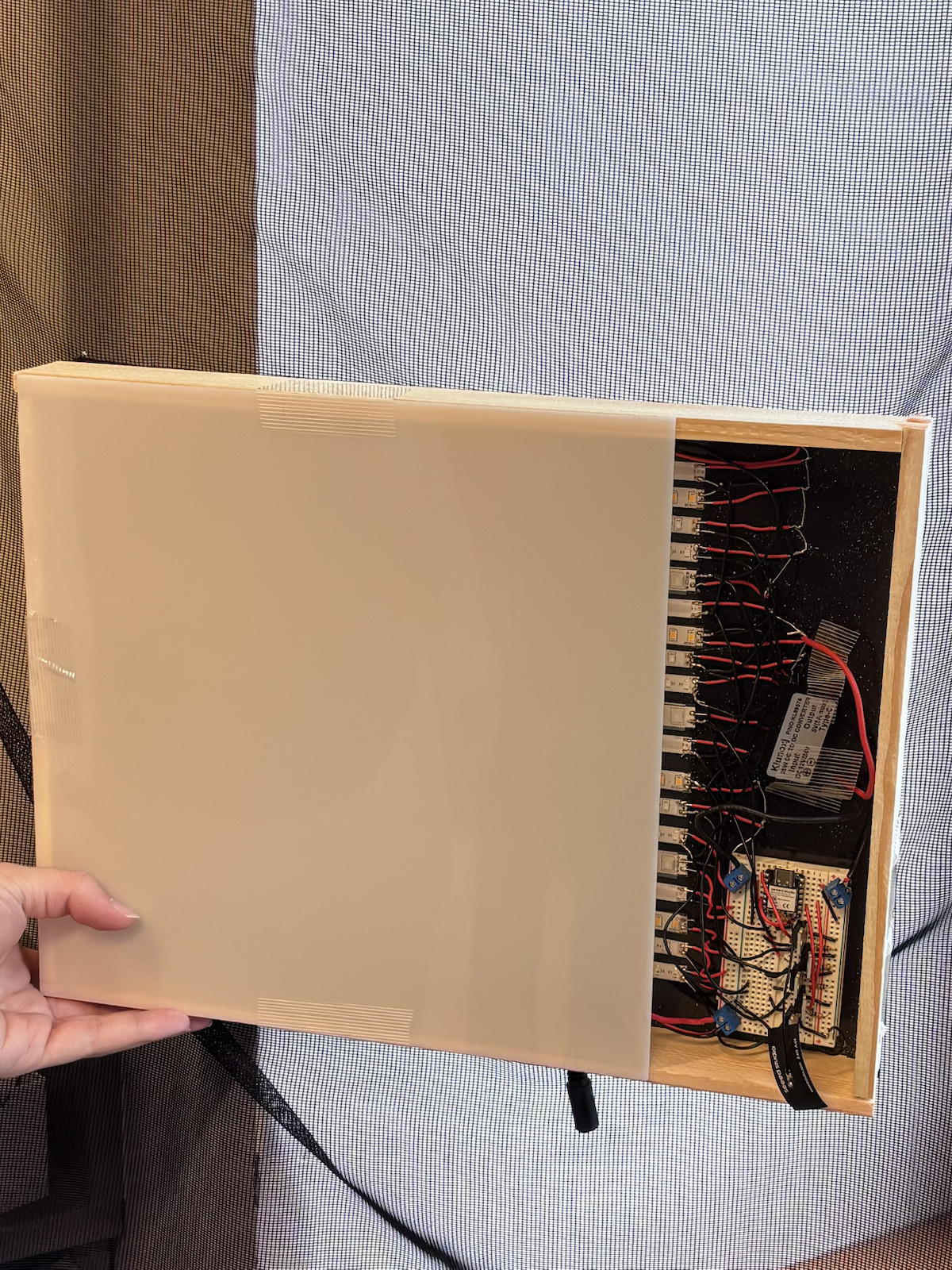 Electronics and LED panel inside the insect detection enclosure